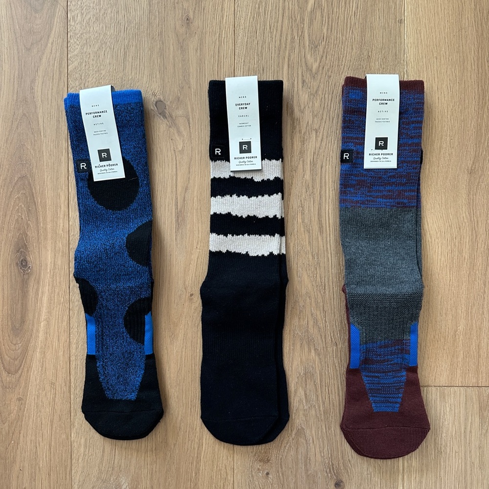 NWT 3 Pack Richer Poorer Performance Socks Size 8-12 US Mens
